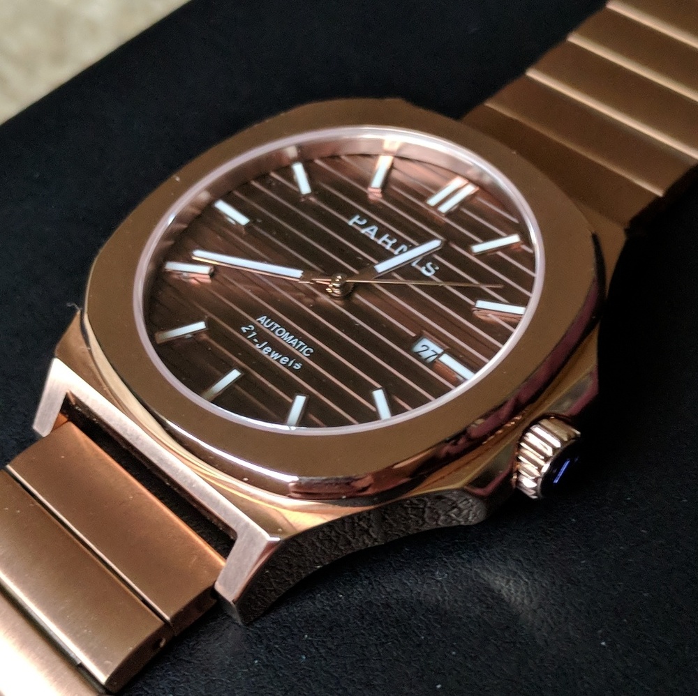 Parnis 43mm Brown Face Rose Gold Citizen Movement